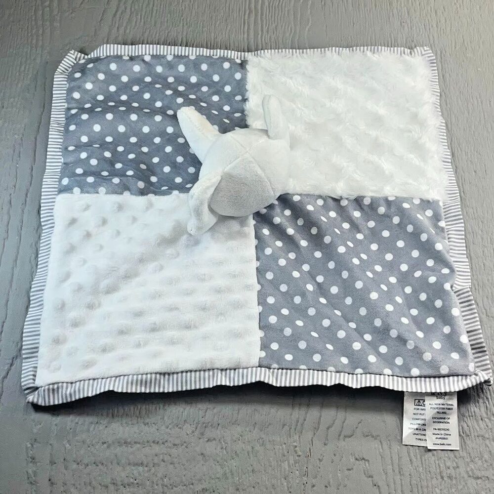 Crown & Ivy Baby Gray / White Elephant Lovey Security Blanket Fluffy & Polka Dot - Picture 3 of 12